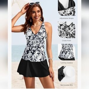 Black and White Tankini Top